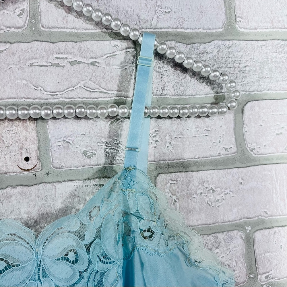 Vtg Heiress 1950s 1960s Turquoise Nylon Lace Trim Slip Dress Size 34 - Picture 9 of 16